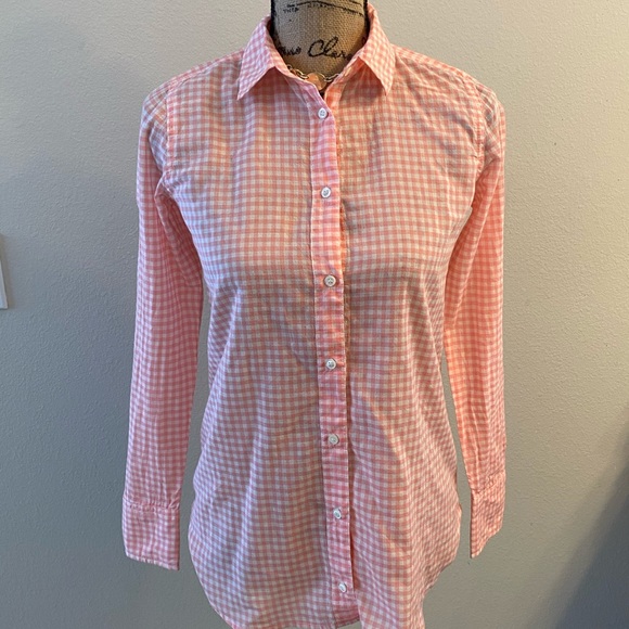 ✨J.CREW Classic-Fit Crinkle gingham (Peach/White)✨